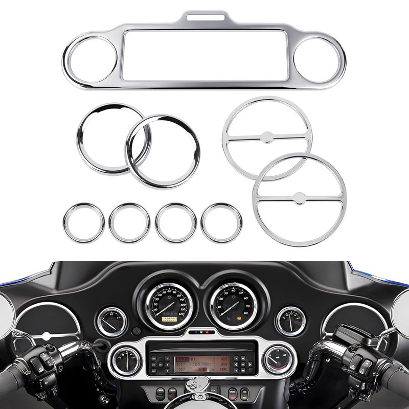 PBYMT 9 Pcs Stereo Accent Speedometer Speaker Trim Circle Covers Compatible with Harley Touring Electra Street Glide Trike Models 1996-2013 - Image 1